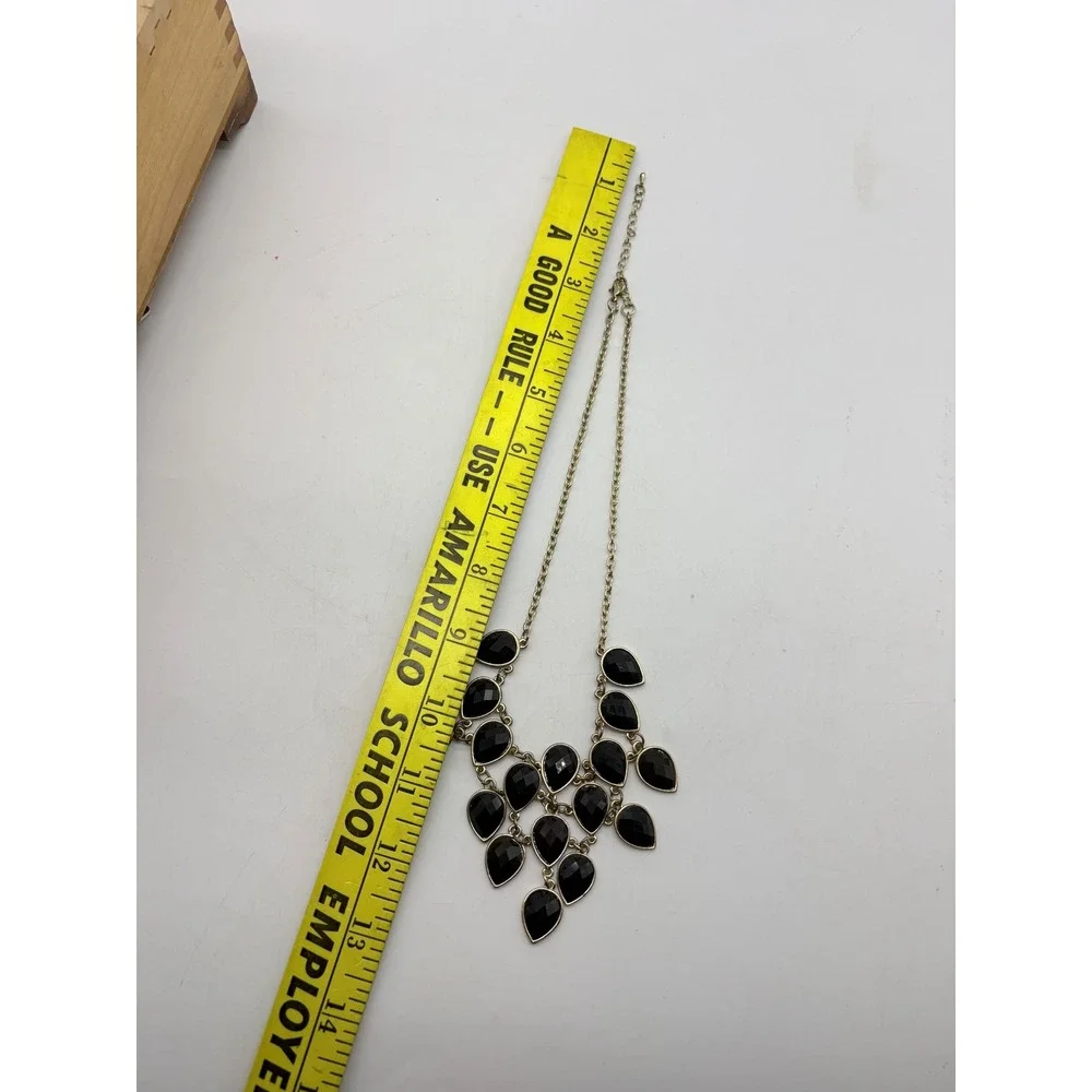 Black Teardrop‎ Bib Statement Necklace Gold Tone Tiered Faceted Stone